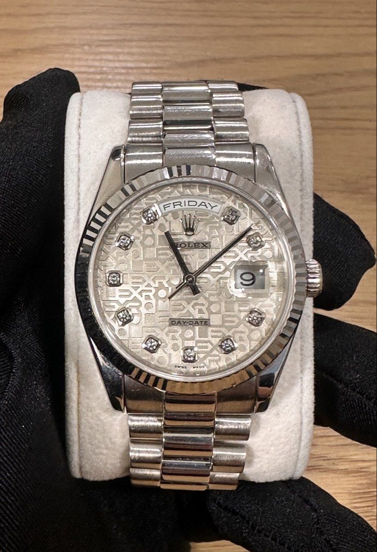 Rolex Day-Date 36 Ref: 118239 18K White Gold ŵ Silver Computer Diamond Dial