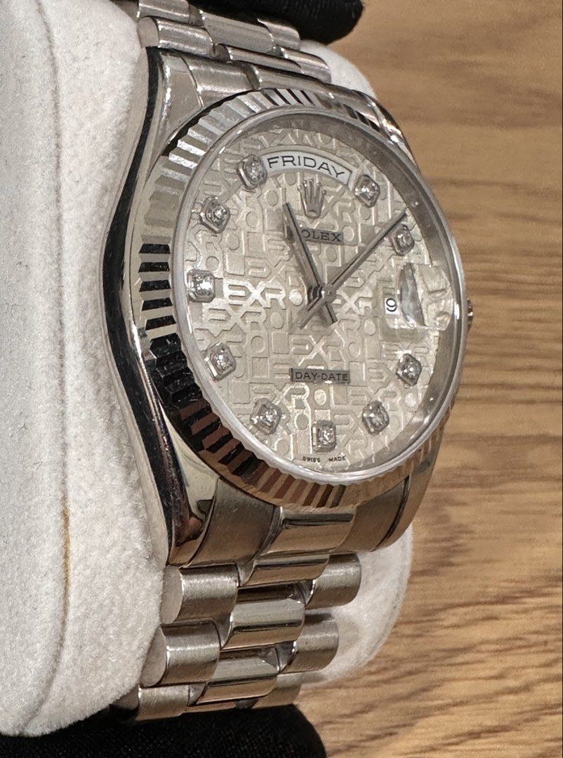 Rolex Day-Date 36 Ref: 118239 18K White Gold ŵ Silver Computer Diamond Dial