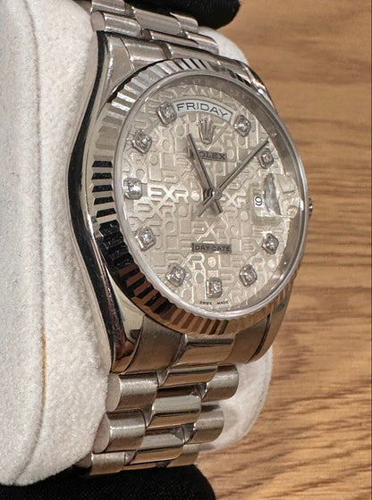 Rolex Day-Date 36 Ref: 118239 18K White Gold ŵ Silver Computer Diamond Dial