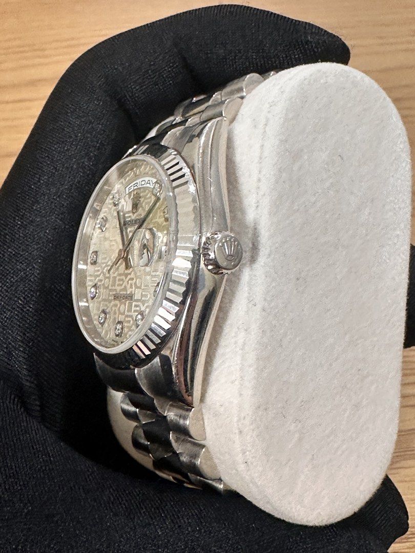 Rolex Day-Date 36 Ref: 118239 18K White Gold ŵ Silver Computer Diamond Dial