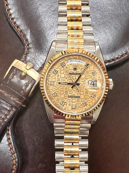 Rolex Day-Date 36 Tridor Full Set Champagne “Computer” Diamond Dial Ref: 18239