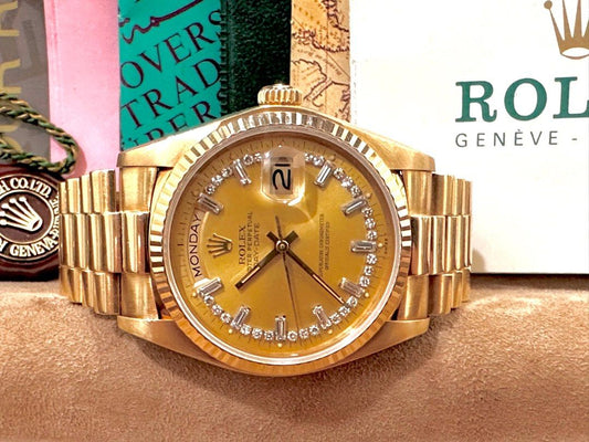 Rolex Day-Date Ref: 18038 ŵ Baguette & String Diamond Dial Full Set