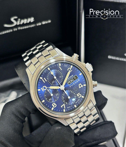 Sinn Flieger Ref: 358.064 Rare Blue Dial Annual Calendar Chronograph Brand New Unworn